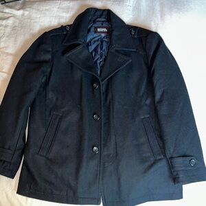 Michael Kors Black Peacoat with Wide Lapel Collar